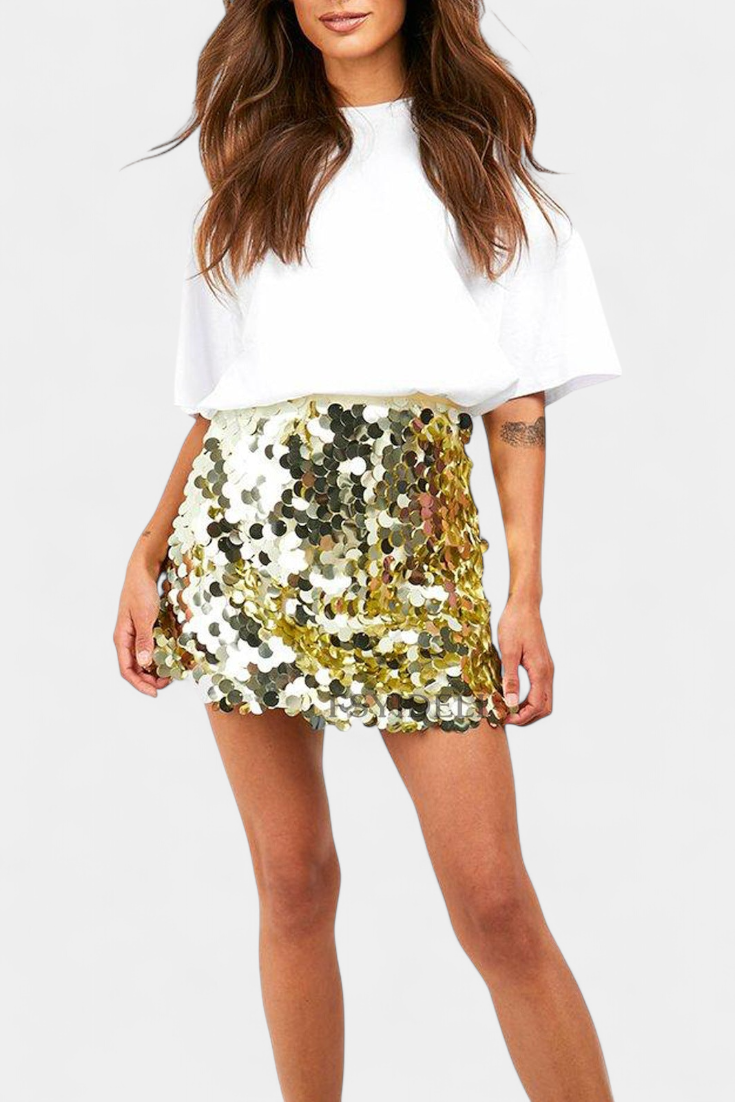 Falda Mini Veena con Lentejuelas en Negro, Dorado o Plateado