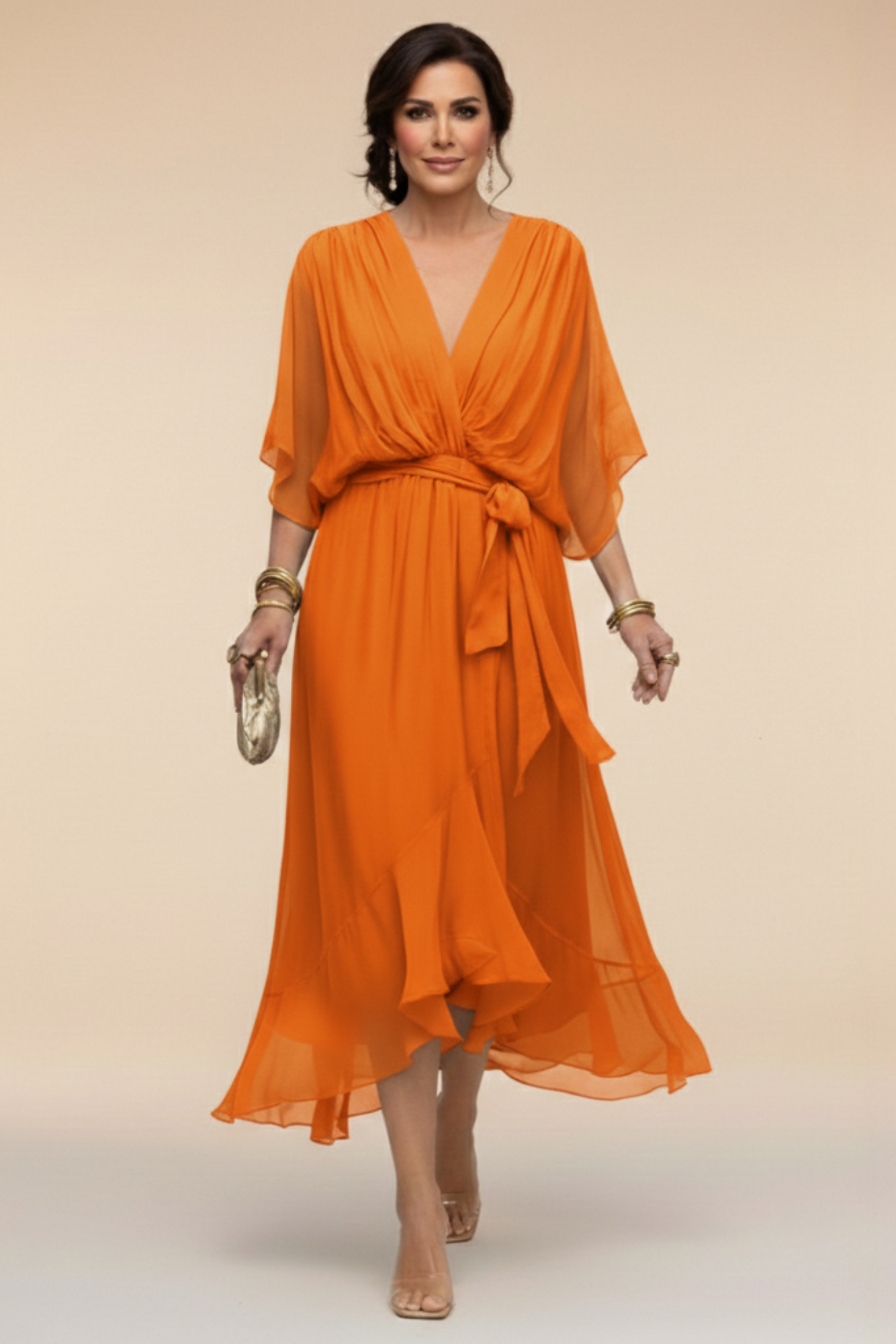 Monica - Vestido de chiffon con escote en V