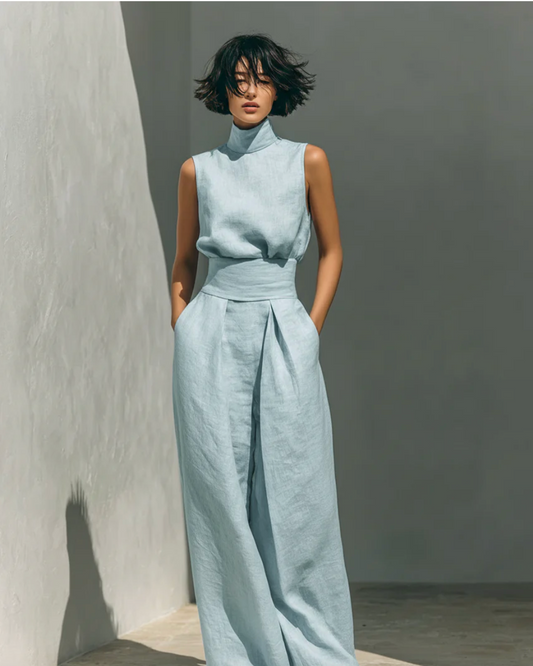 María - Conjunto de camiseta sin mangas y pantalones anchos