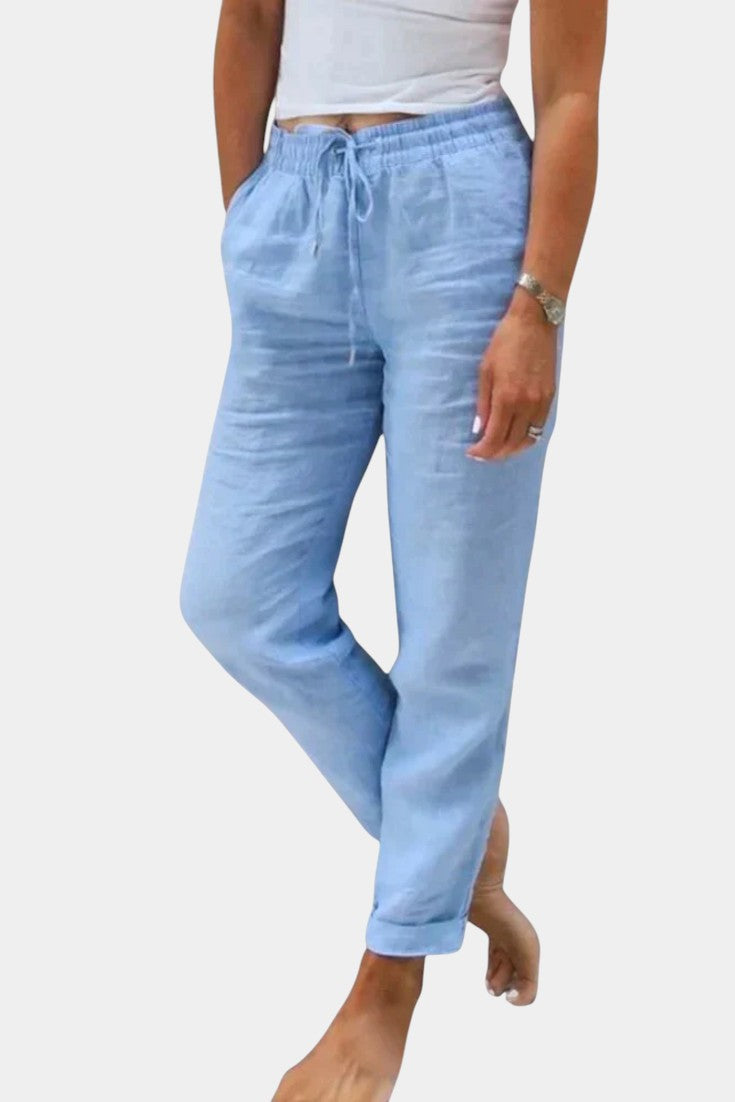 Pantalones de Mezcla de Lino Violeta de Corte Relajado