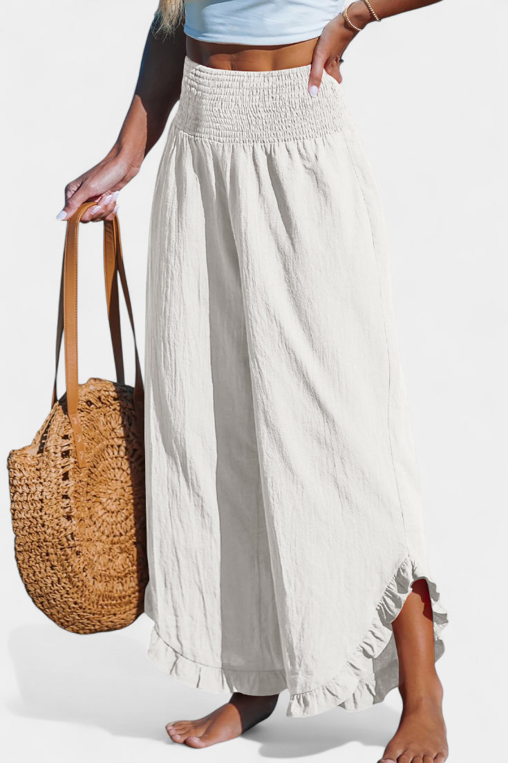 Pantalones Palazzo Justina con Volantes y Cintura Alta