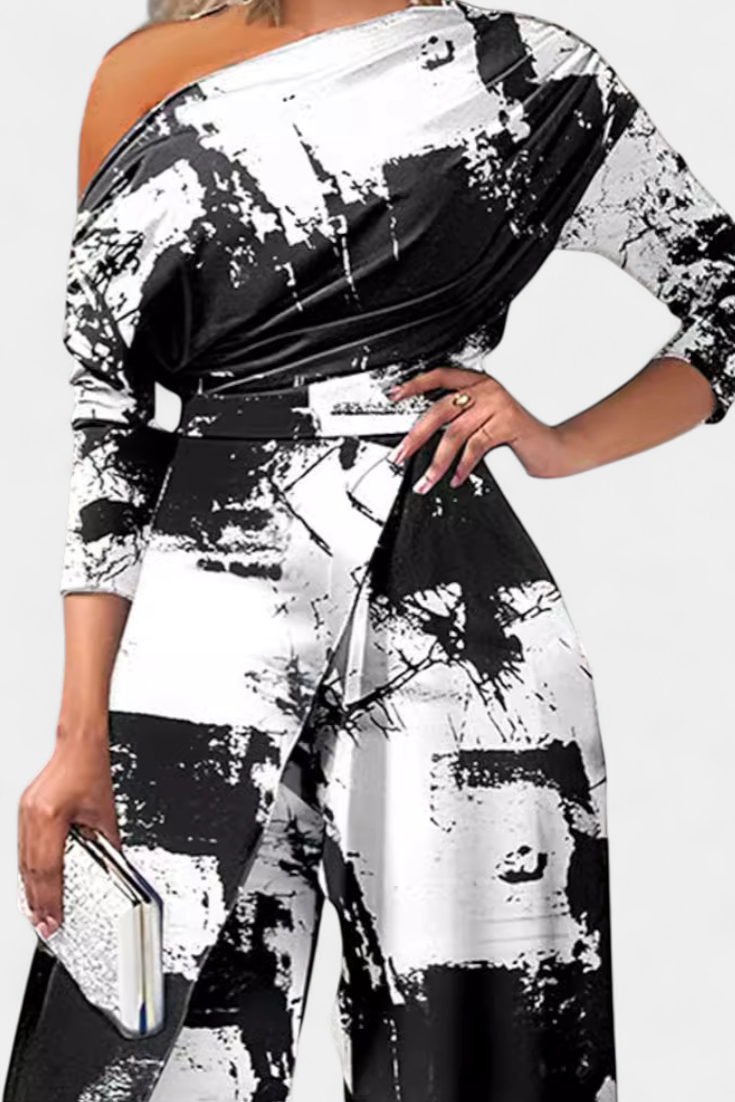 Mono Brina de Tie Dye Largo con Diseño Off-Shoulder y Pierna Ancha con Abertura