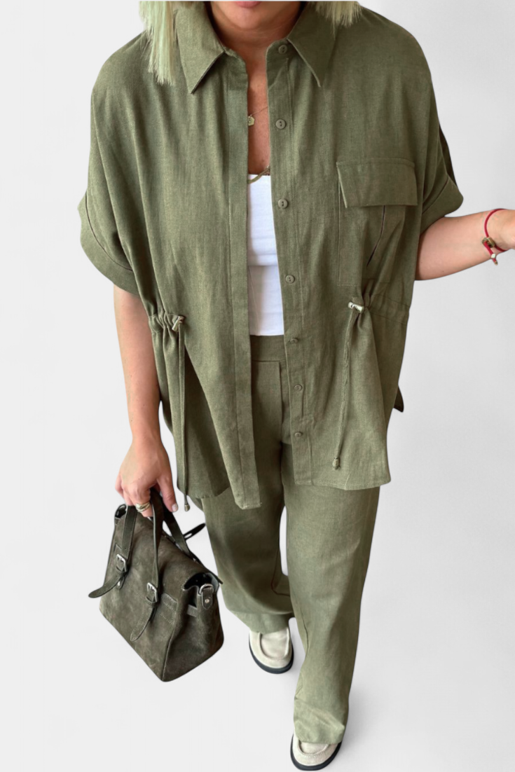 Conjunto de Camisa y Pantalones de Algodón y Lino Lani