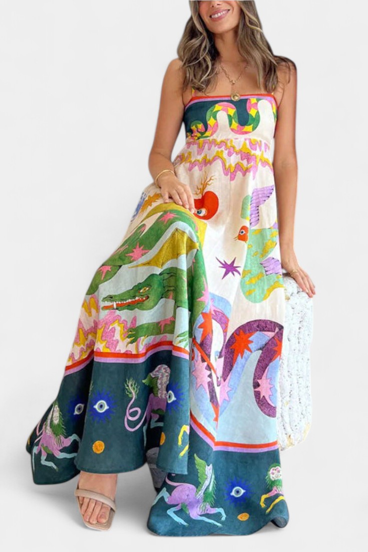 Vestido Midi de Mezcla de Lino Impresa Arlene