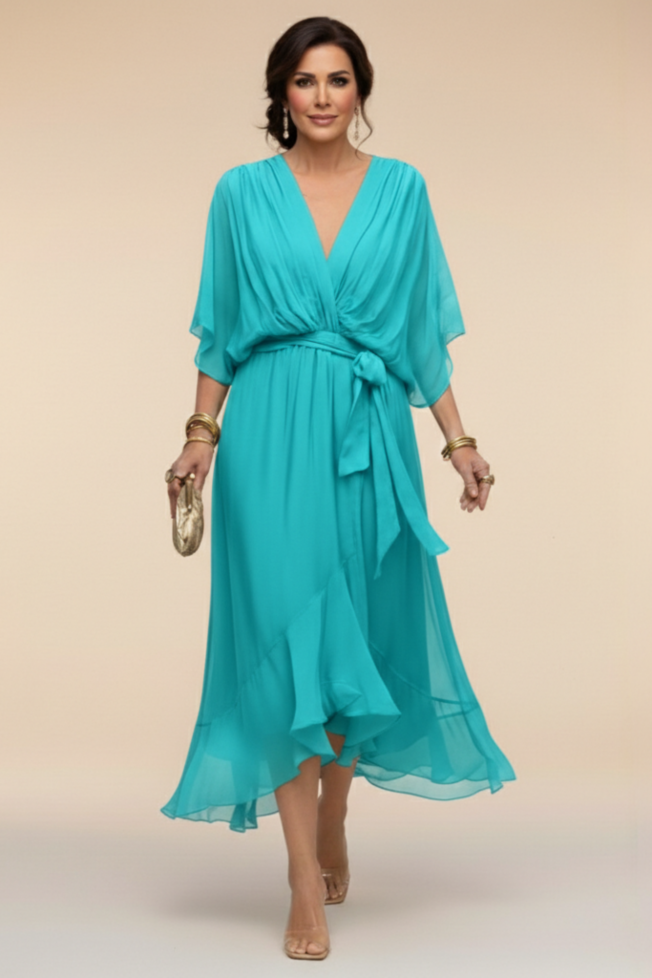Monica - Vestido de chiffon con escote en V