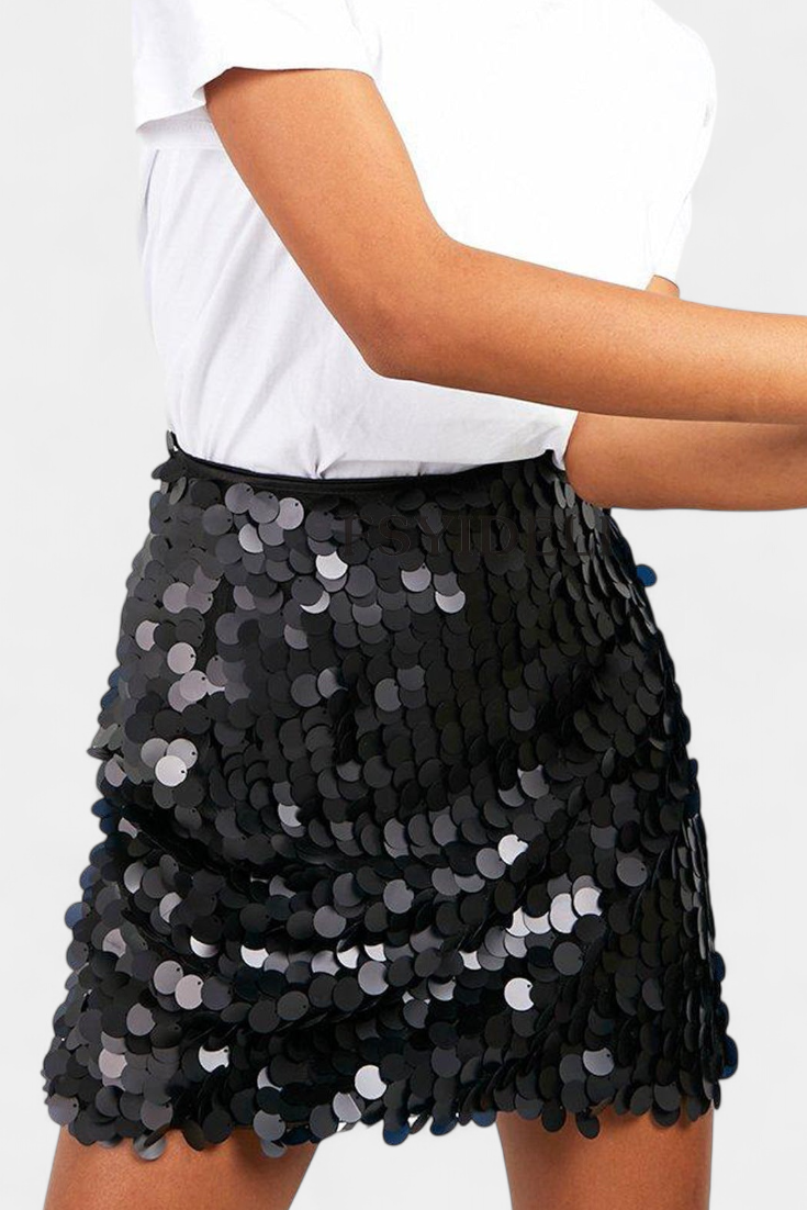 Falda Mini Veena con Lentejuelas en Negro, Dorado o Plateado