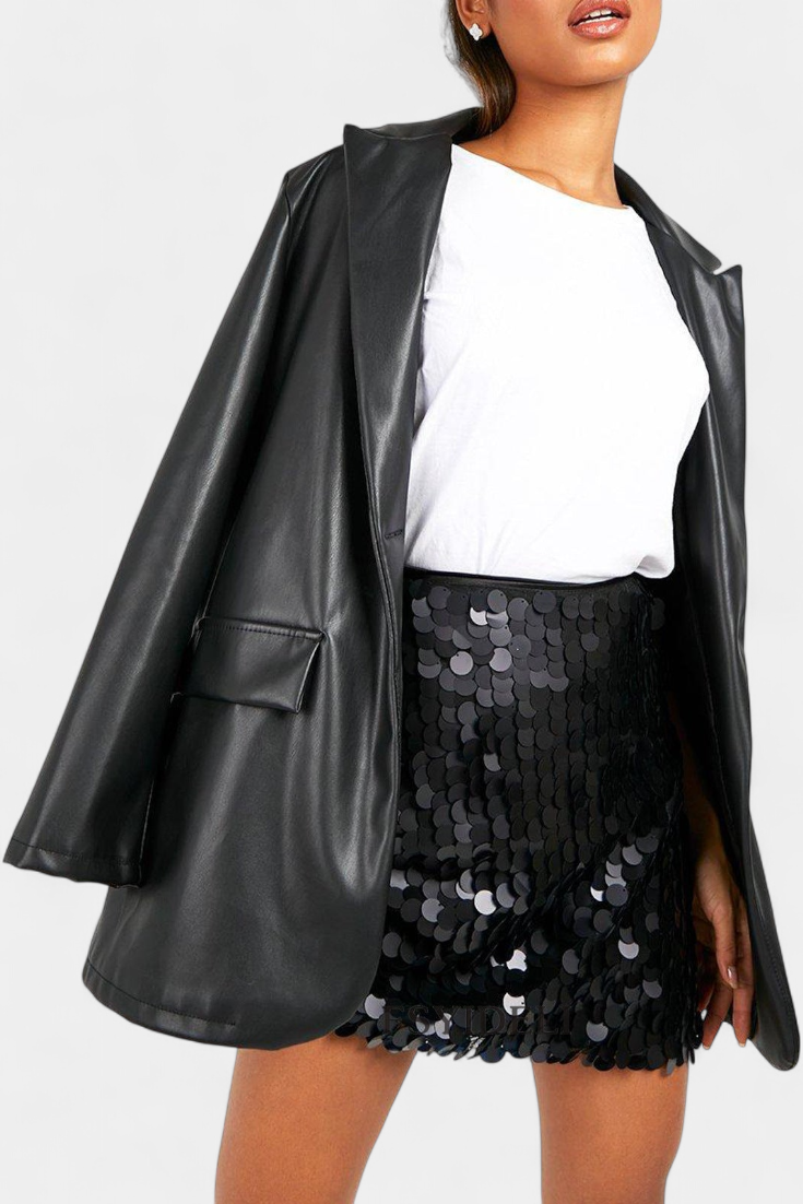 Falda Mini Veena con Lentejuelas en Negro, Dorado o Plateado