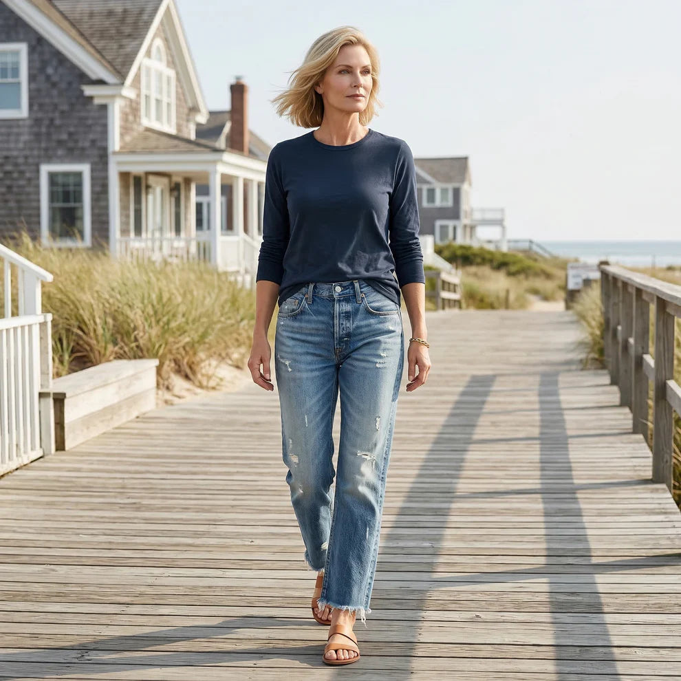 Vaqueros Retro Mujer Corte Corto Pierna Recta