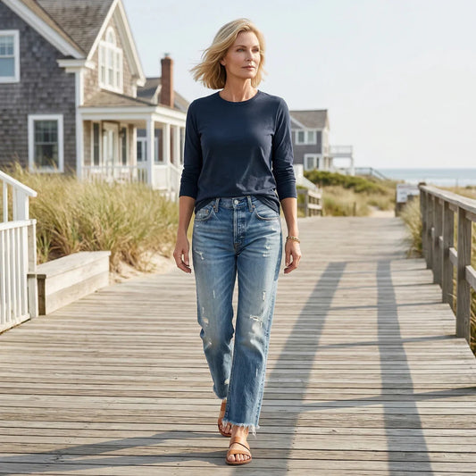 Vaqueros Retro Mujer Corte Corto Pierna Recta