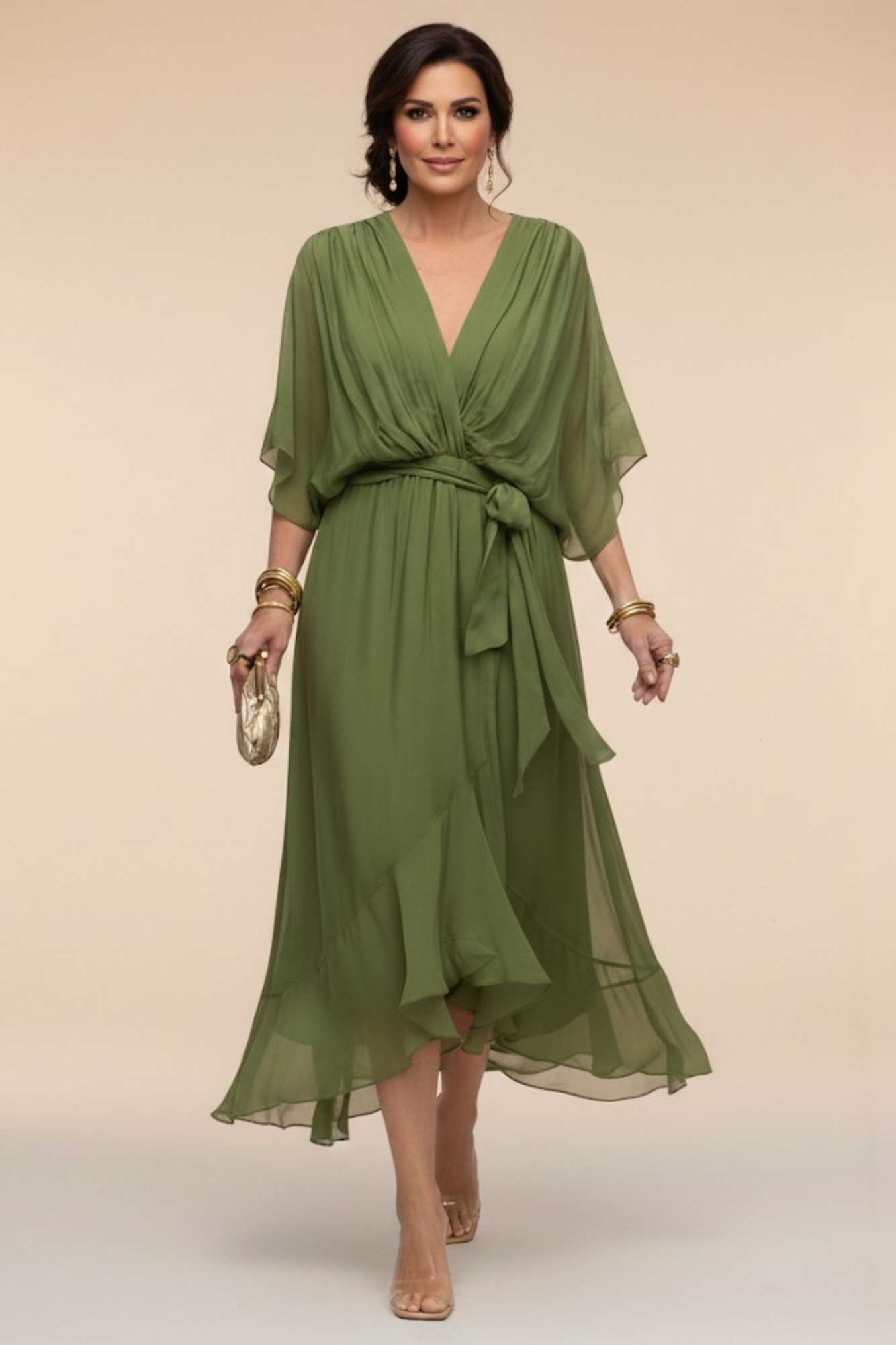 Monica - Vestido de chiffon con escote en V