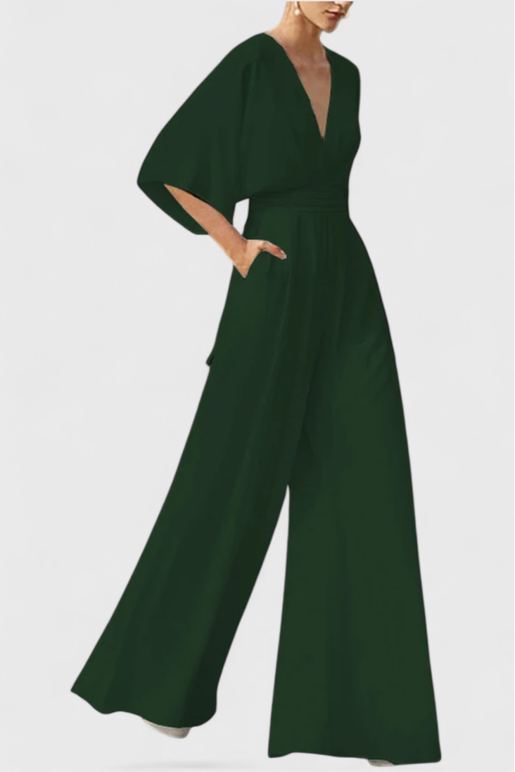 Mono Largo Elegante con Piernas Anchas y Escote en V