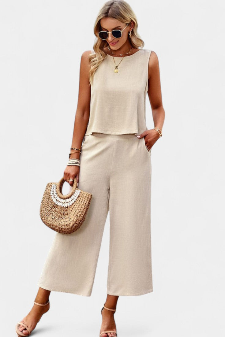 Conjunto Lavinia de Top y Pantalones Cortos en Lino y Algodón