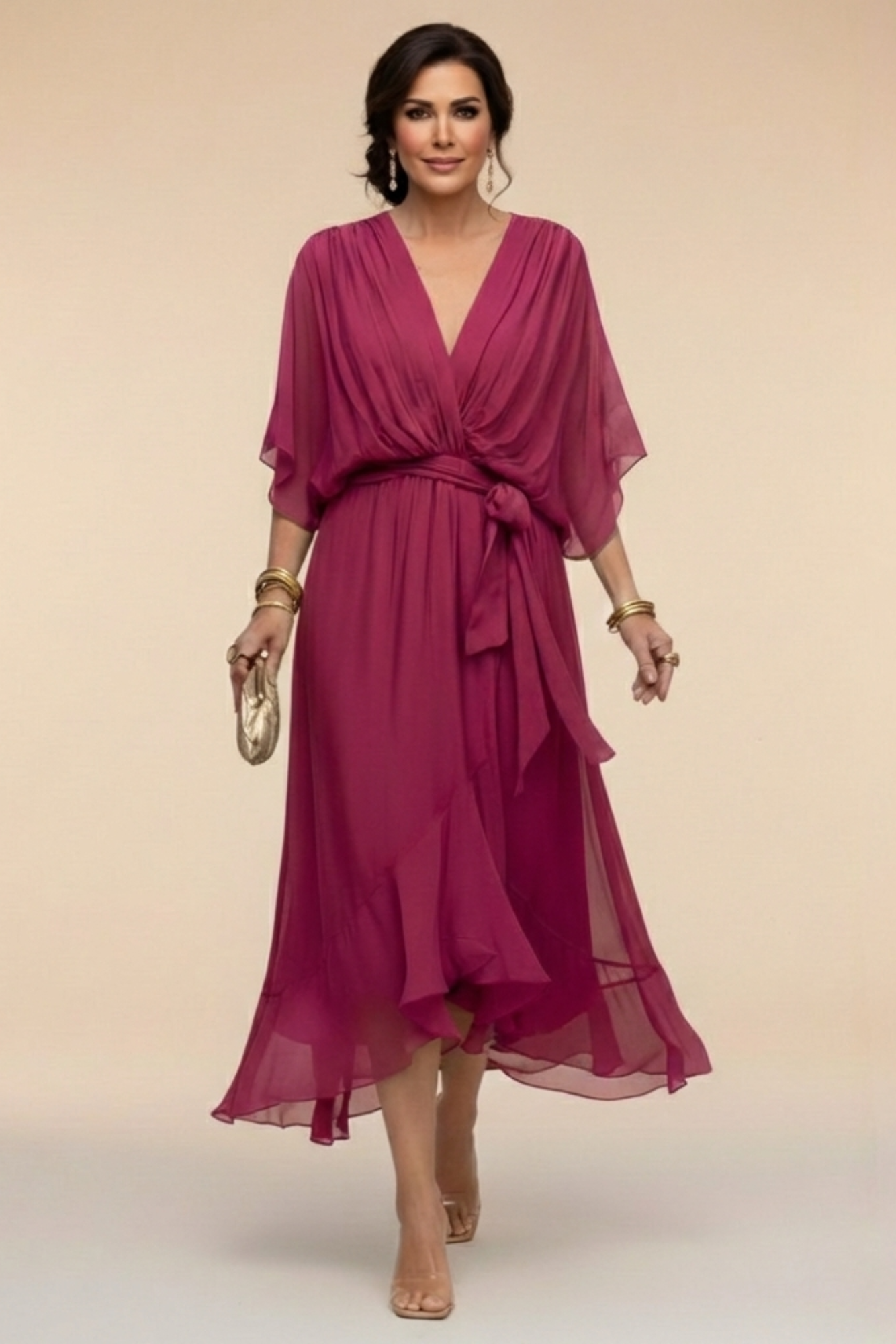Monica - Vestido de chiffon con escote en V