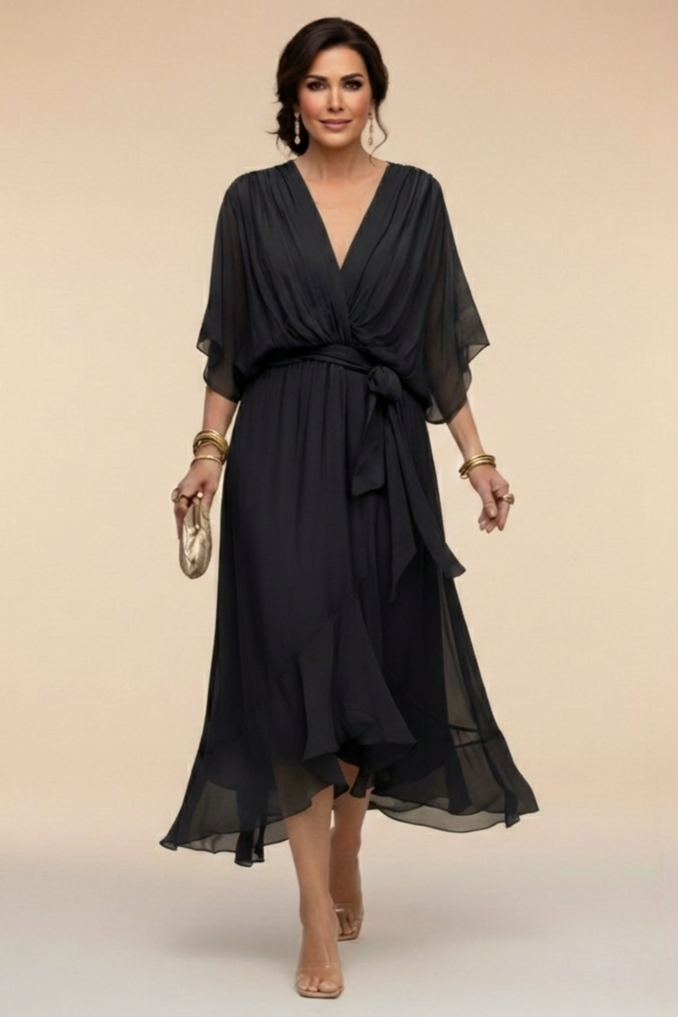 Monica - Vestido de chiffon con escote en V