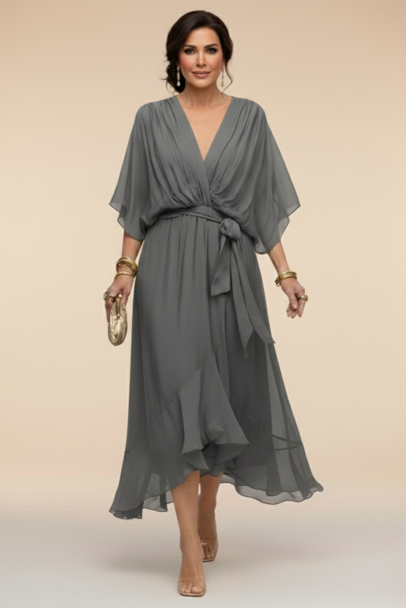 Monica - Vestido de chiffon con escote en V