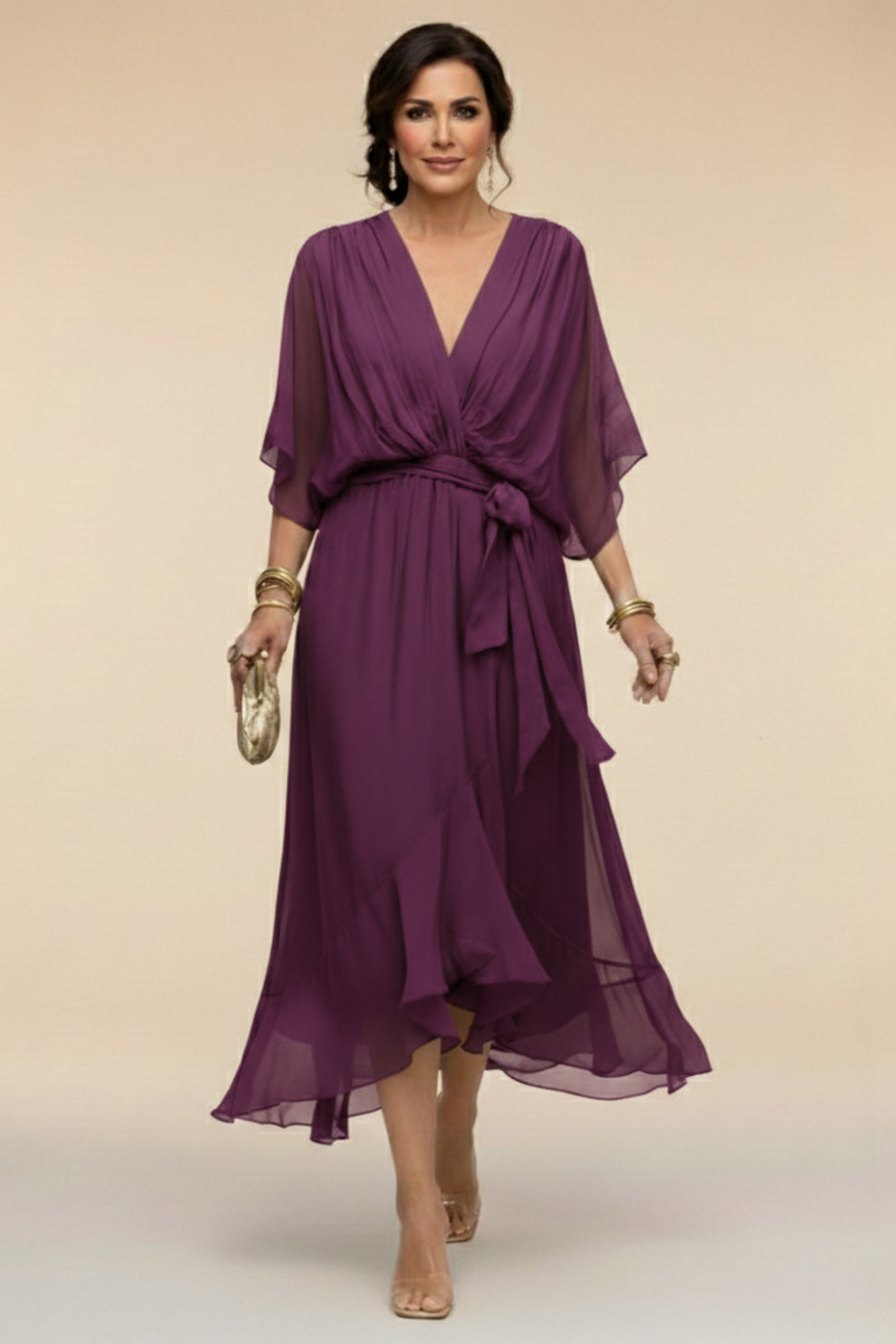 Monica - Vestido de chiffon con escote en V