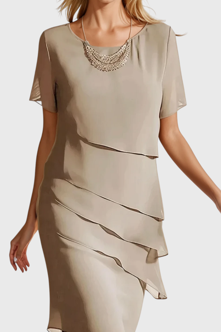 Vestido Mia de Chiffon y Algodón con Flecos