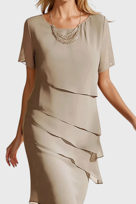 Vestido Mia de Chiffon y Algodón con Flecos