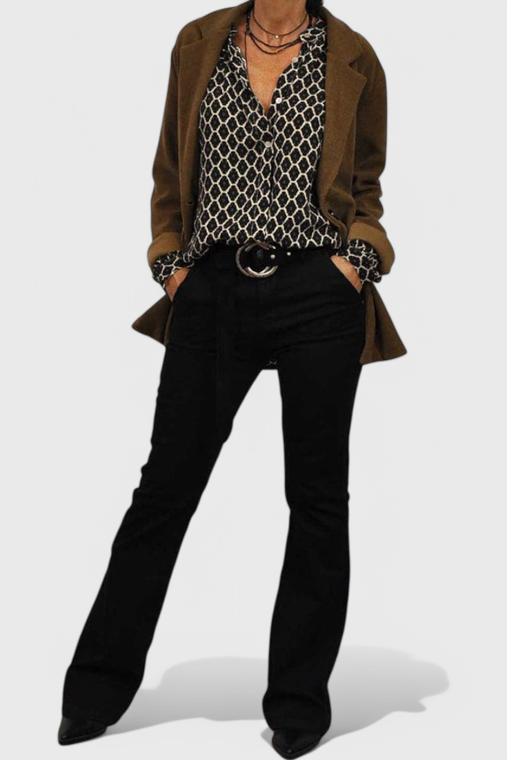 Blusa Jemima con Botones y Estampado Geométrico