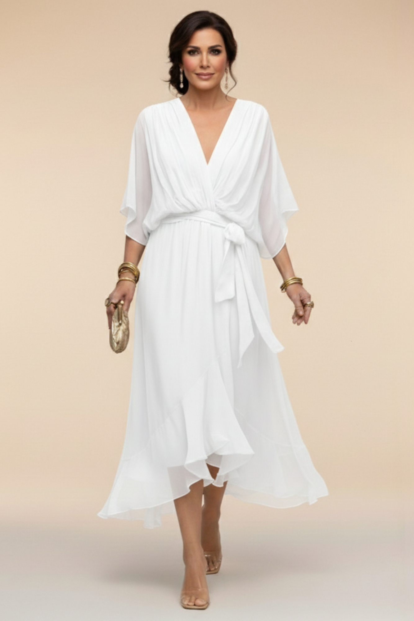 Monica - Vestido de chiffon con escote en V