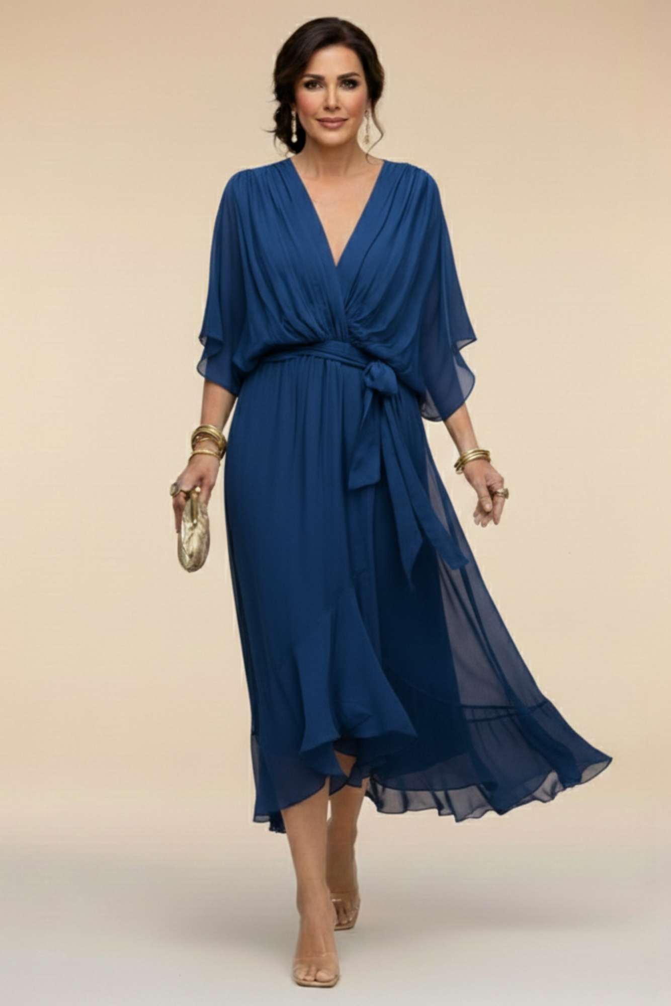 Monica - Vestido de chiffon con escote en V
