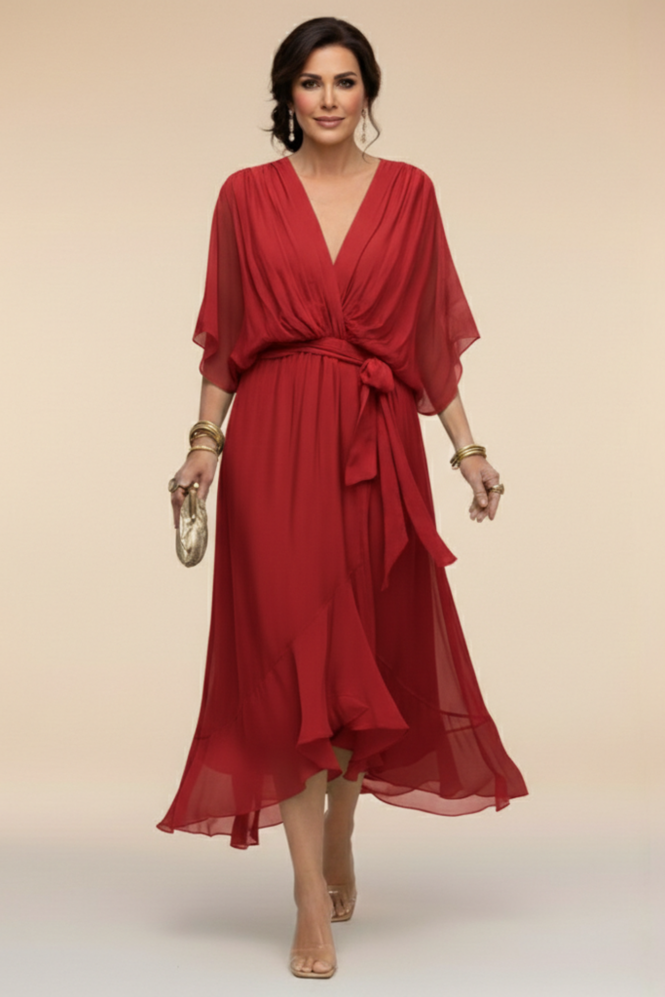 Monica - Vestido de chiffon con escote en V