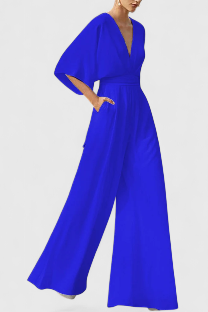 Mono Largo Elegante con Piernas Anchas y Escote en V