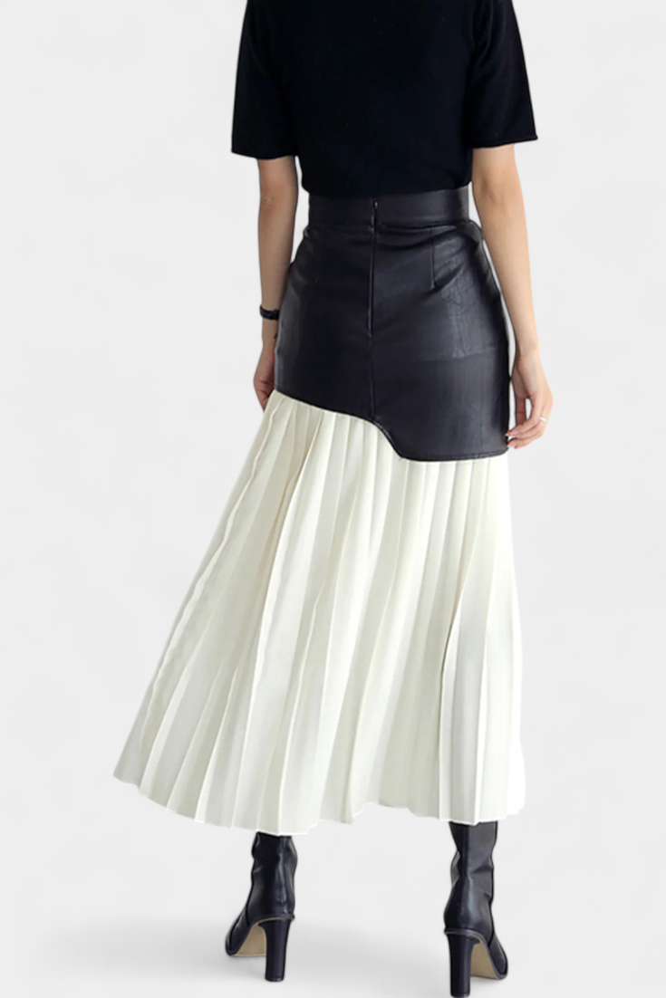 Falda Maxi Asimétrica Noelle en Chiffon y Cuero Sintético