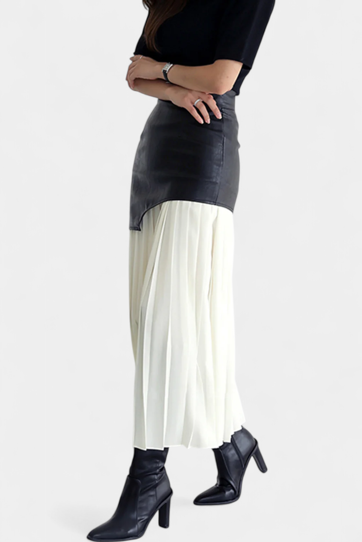 Falda Maxi Asimétrica Noelle en Chiffon y Cuero Sintético