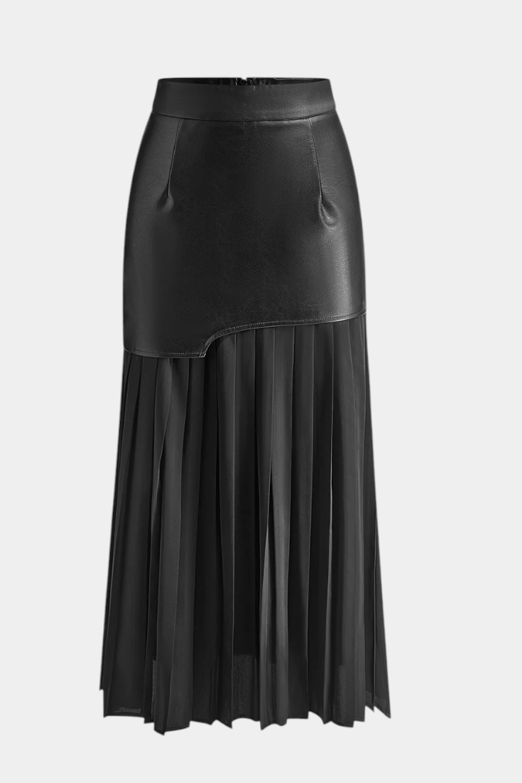 Falda Maxi Asimétrica Noelle en Chiffon y Cuero Sintético
