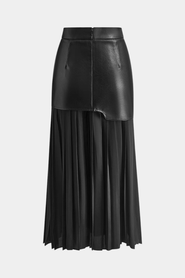Falda Maxi Asimétrica Noelle en Chiffon y Cuero Sintético