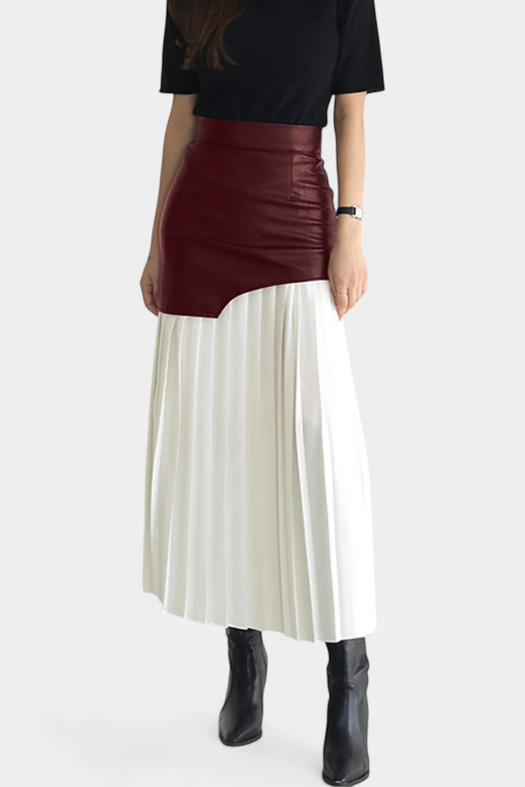 Falda Maxi Asimétrica Noelle en Chiffon y Cuero Sintético
