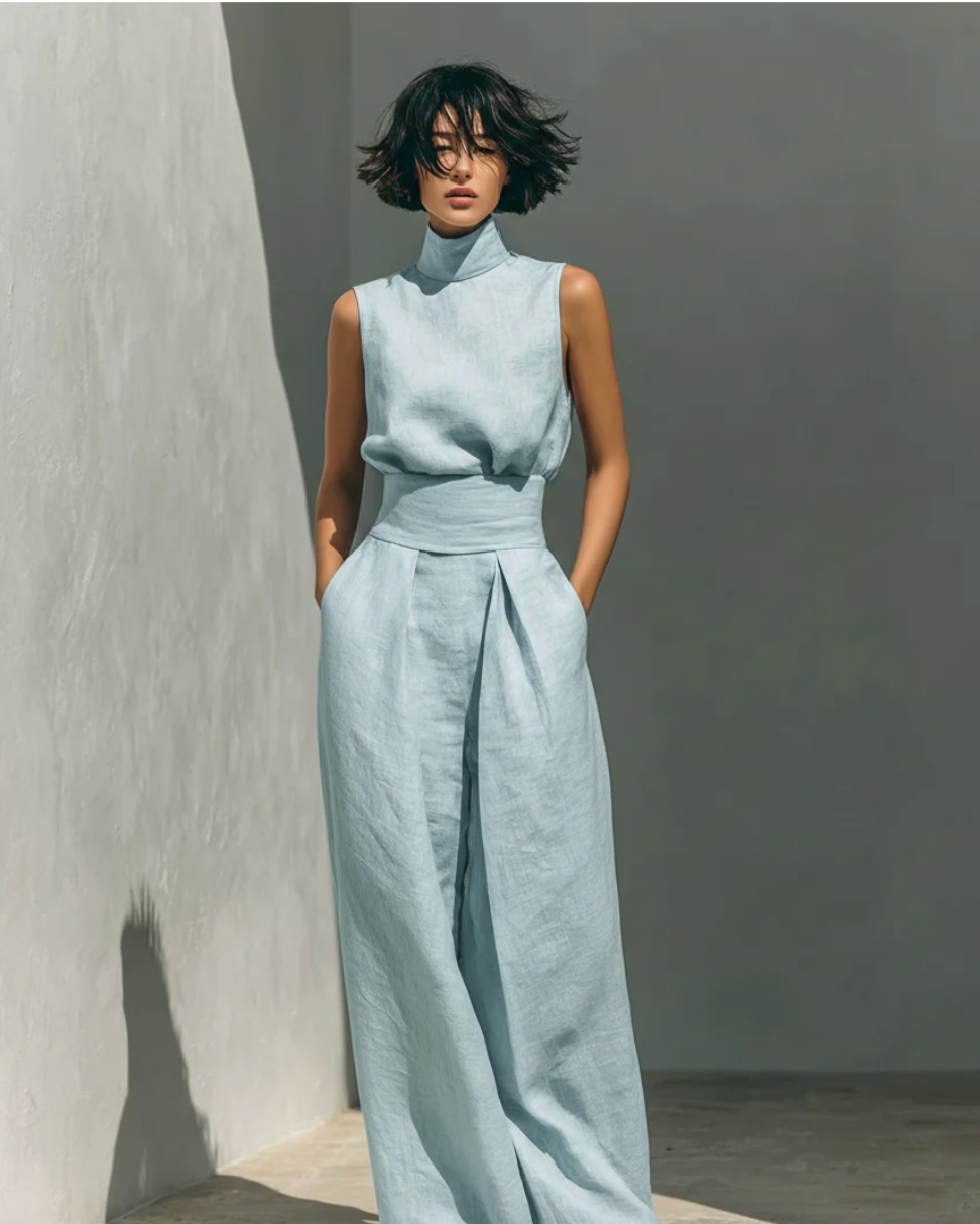 María - Conjunto de camiseta sin mangas y pantalones anchos