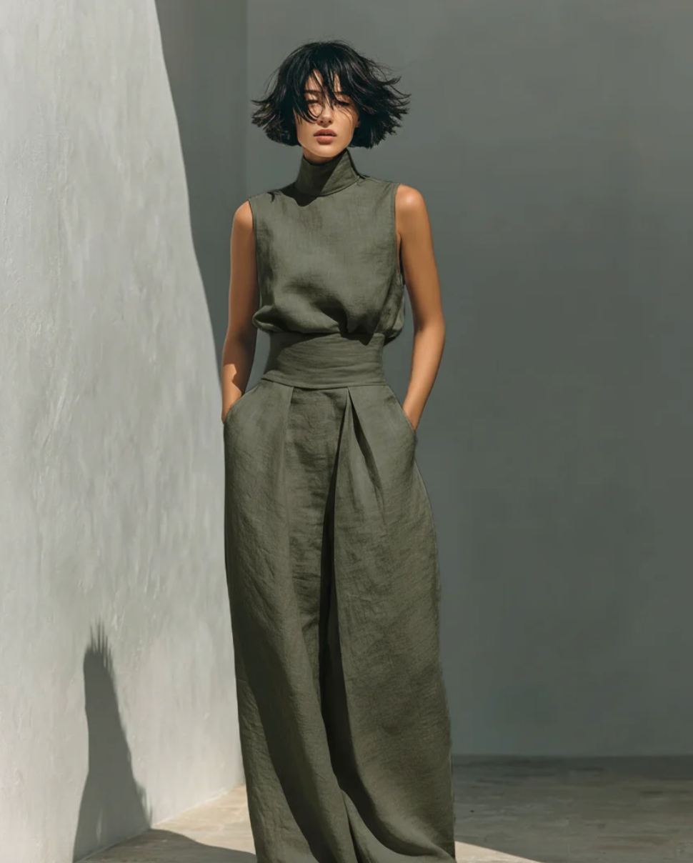 María - Conjunto de camiseta sin mangas y pantalones anchos