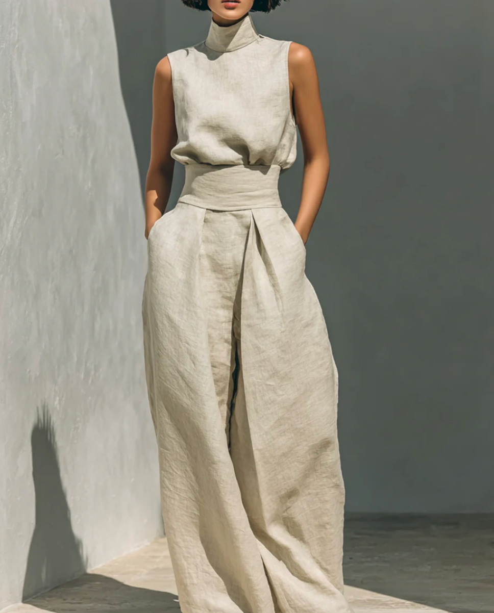 María - Conjunto de camiseta sin mangas y pantalones anchos