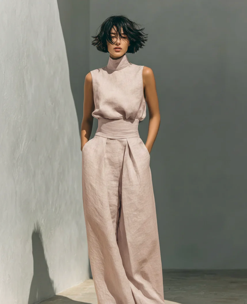 María - Conjunto de camiseta sin mangas y pantalones anchos