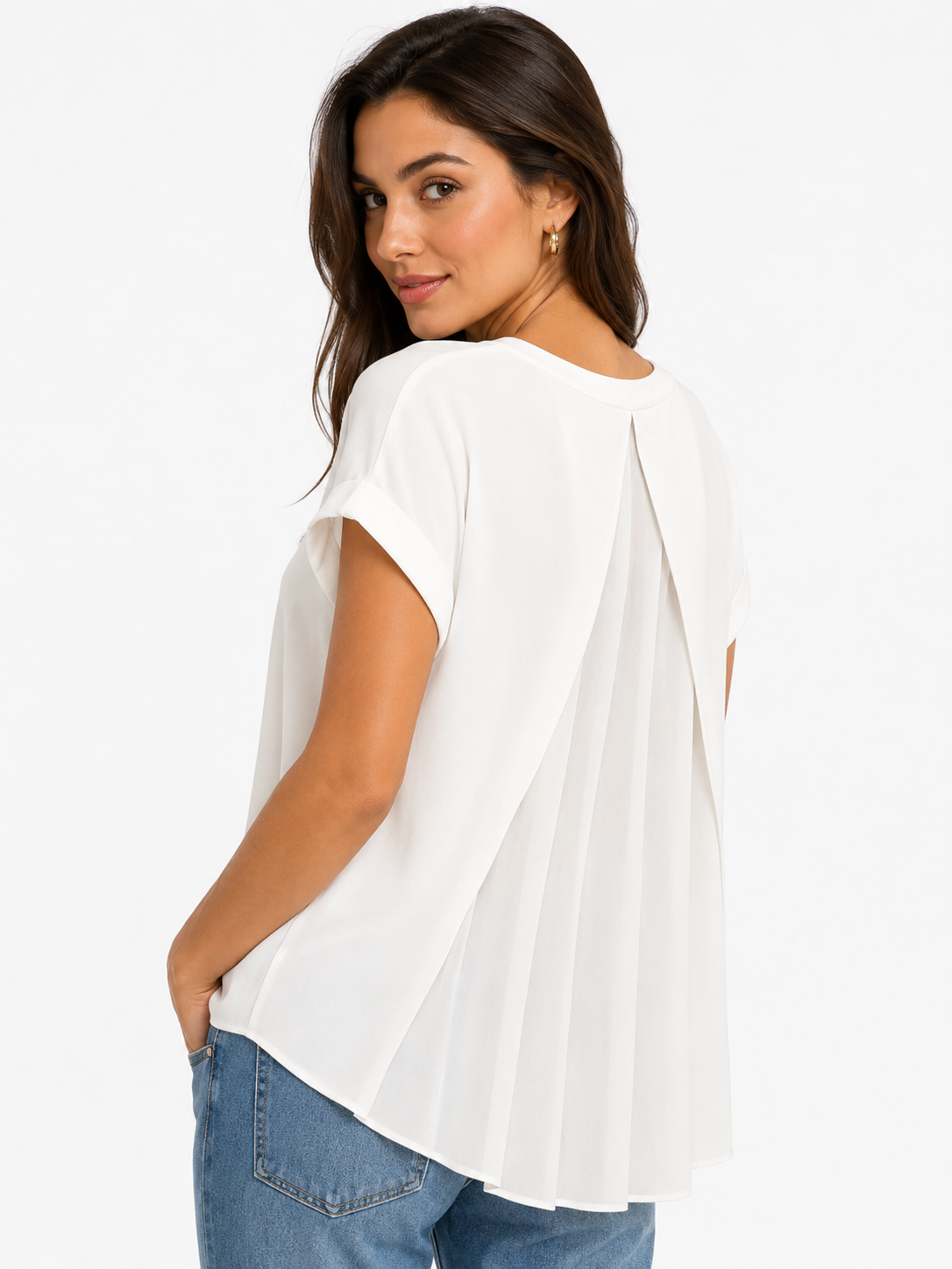 Blusa ligera con caída suelta y espalda plisada