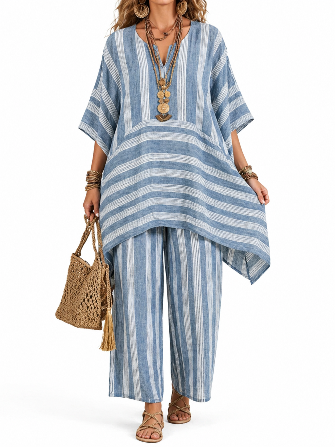 Conjunto Boho de Lino a Rayas
