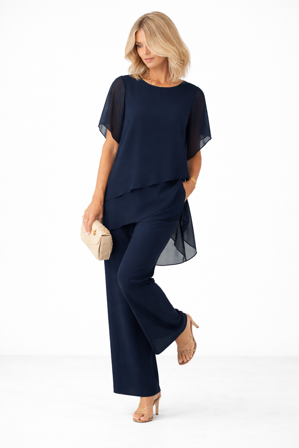 Conjunto de mujer: Top asimetrico pantalon ancho