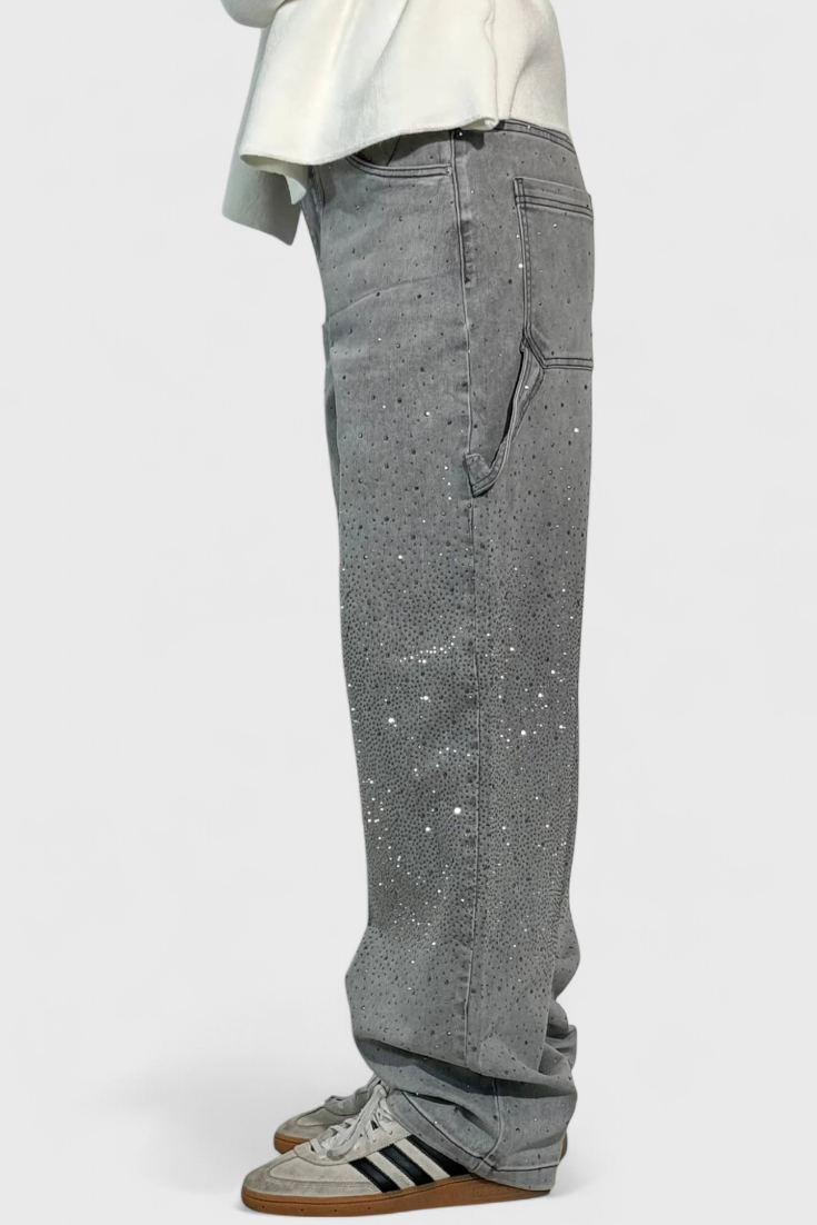 Jeans Cargo Dariya con Brillo y Aplicaciones de Piedras Preciosas