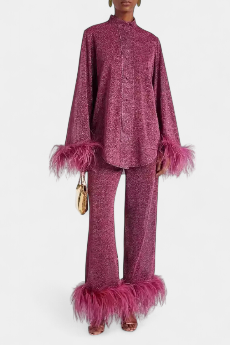 Conjunto Polina de Dos Piezas con Cuello de Plumas