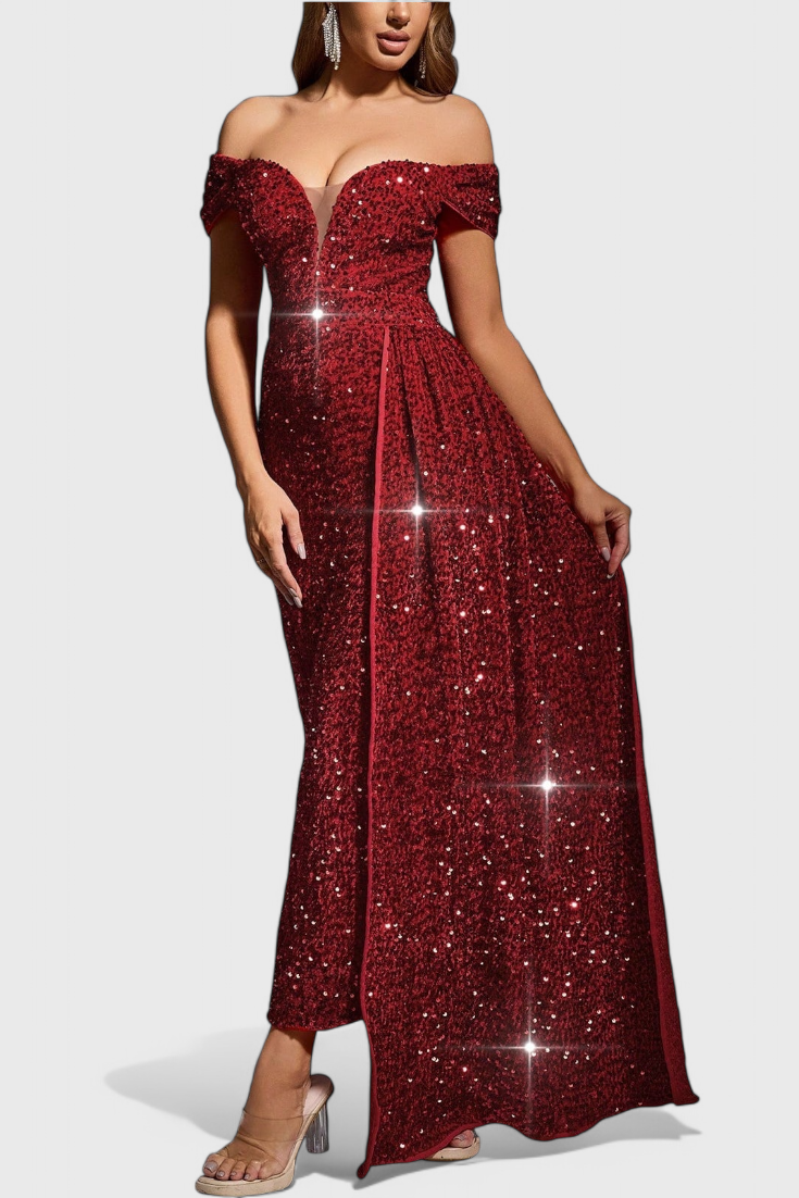 Vestido Esme de Lentejuelas con Mangas Descubiertas