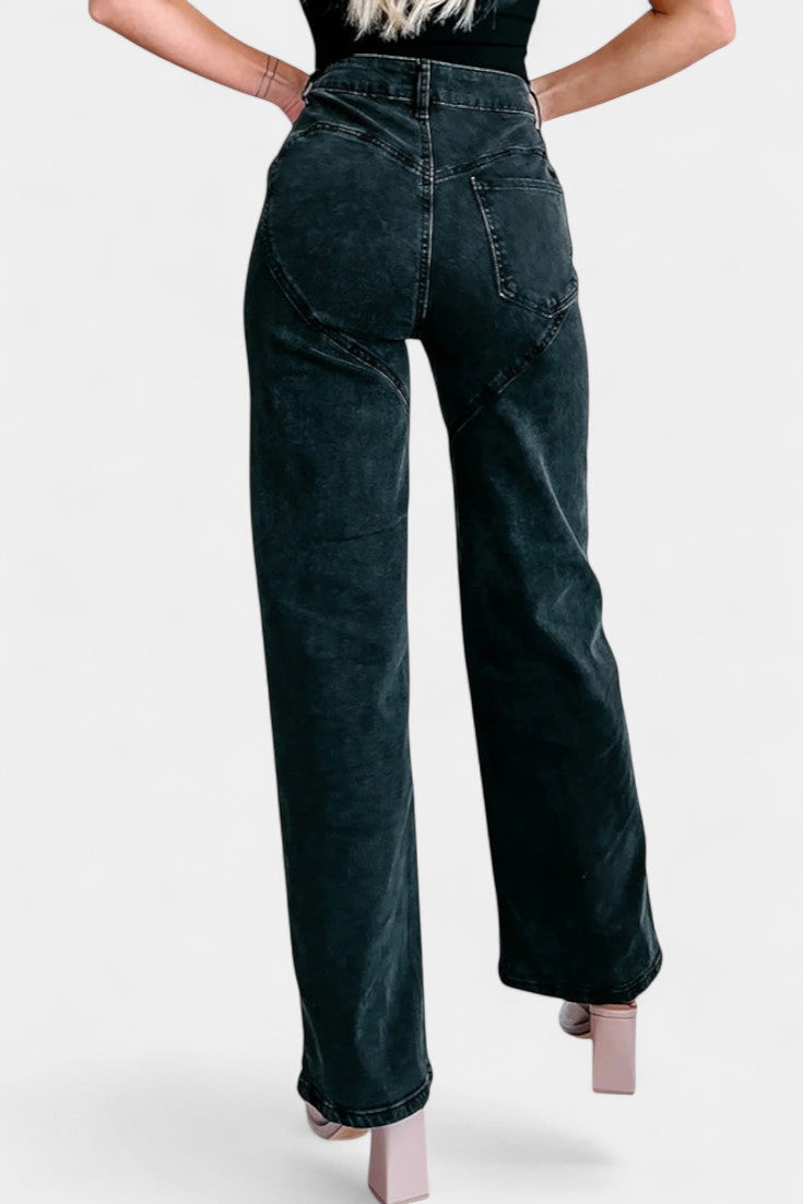 Jeans Rectos Desgastados Evian con Rhinestones