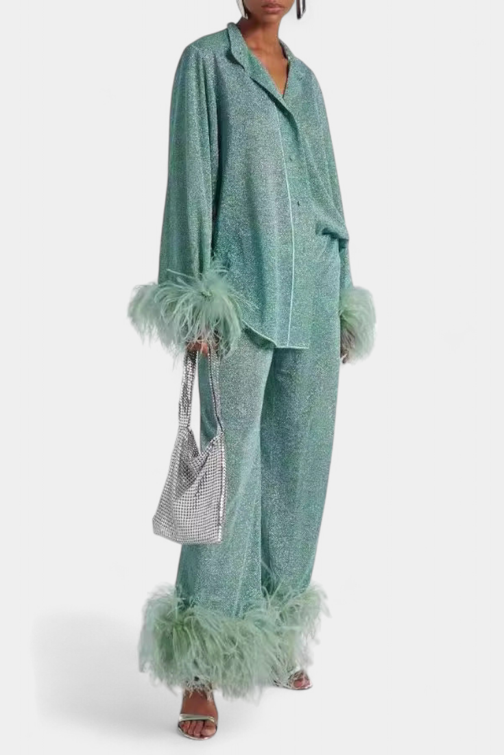 Conjunto Polina de Dos Piezas con Cuello de Plumas