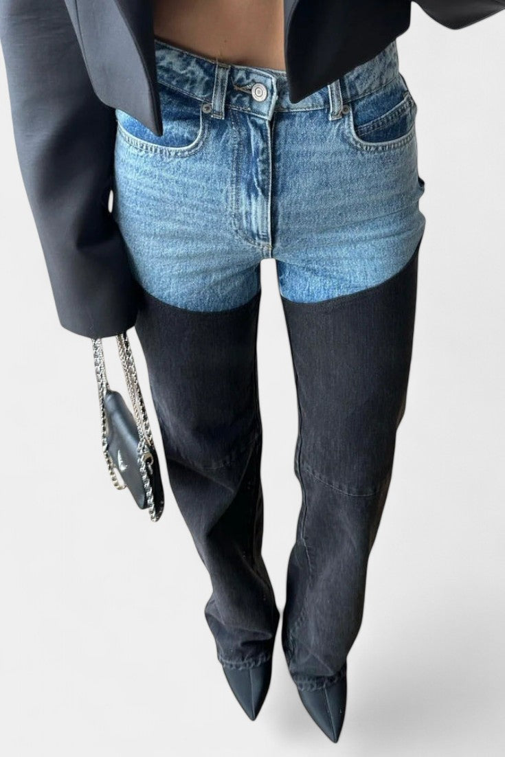 Jeans Mijie de Cintura Alta con Patchwork y Pierna Recta