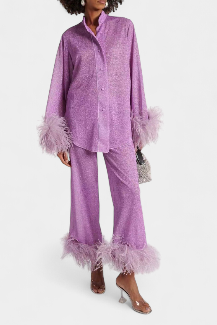 Conjunto Polina de Dos Piezas con Cuello de Plumas