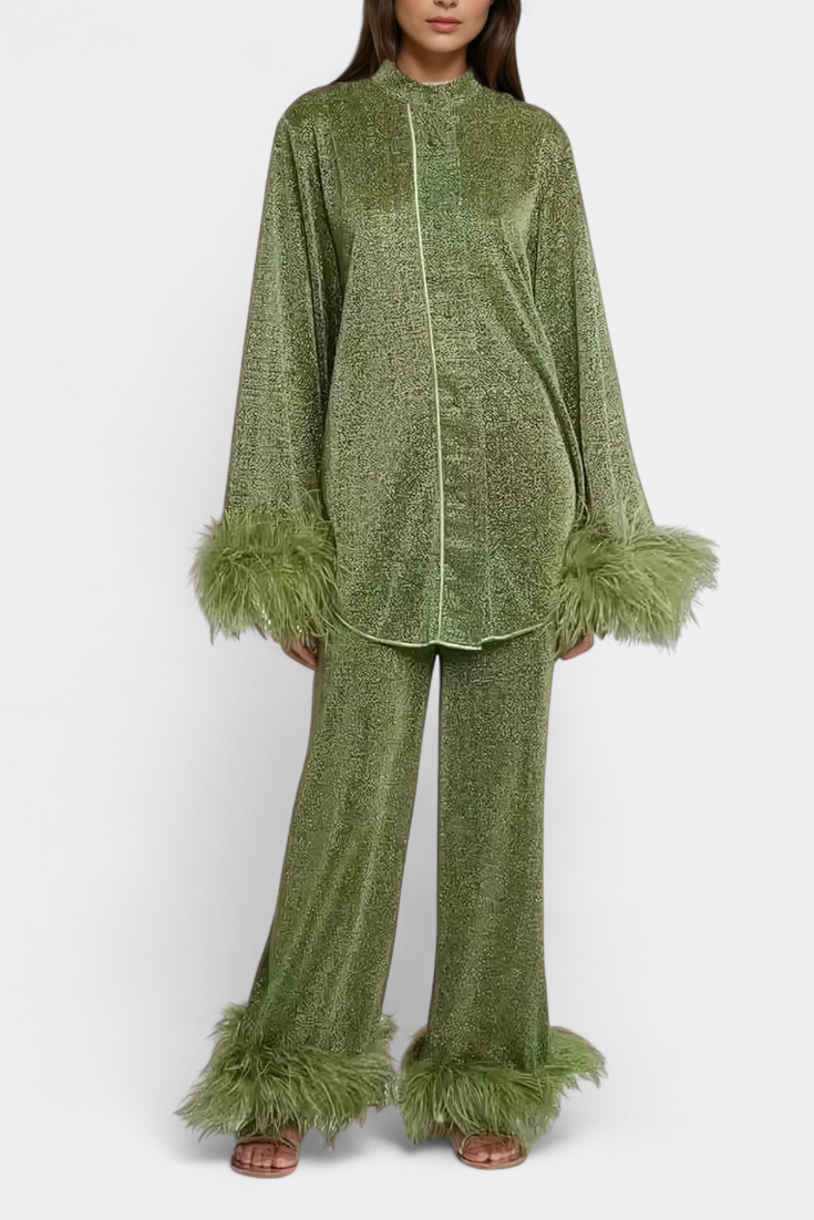 Conjunto Polina de Dos Piezas con Cuello de Plumas