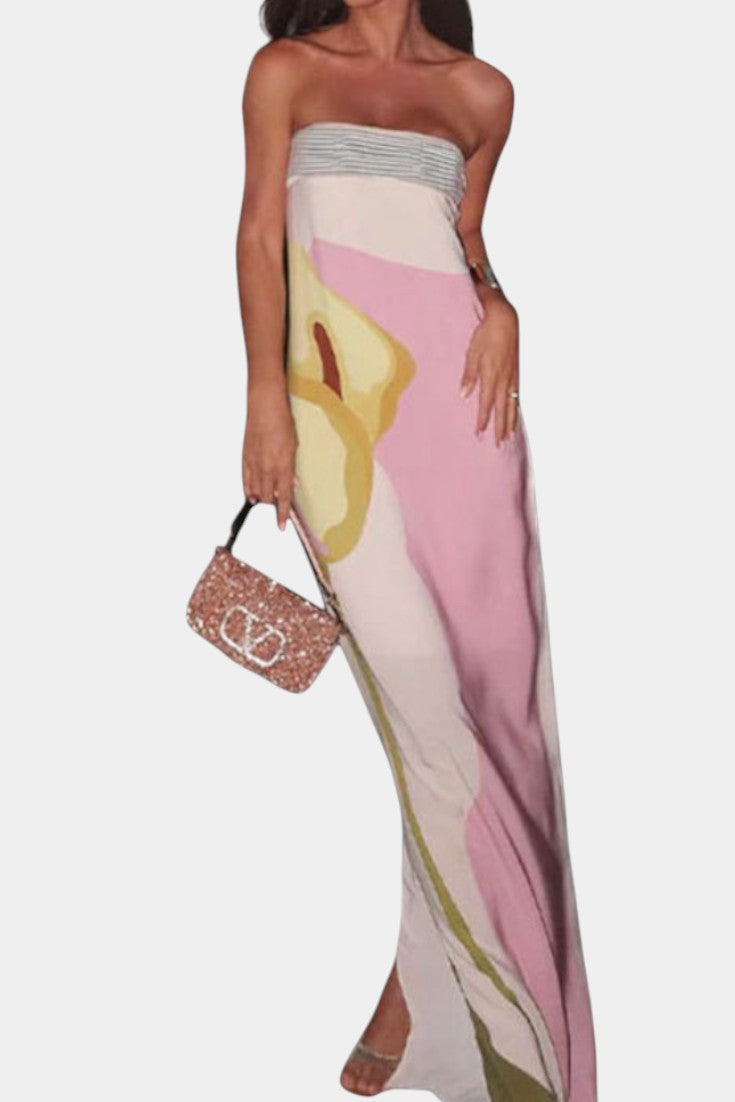Vestido Laura Sin Tirantes con Estampado Floral