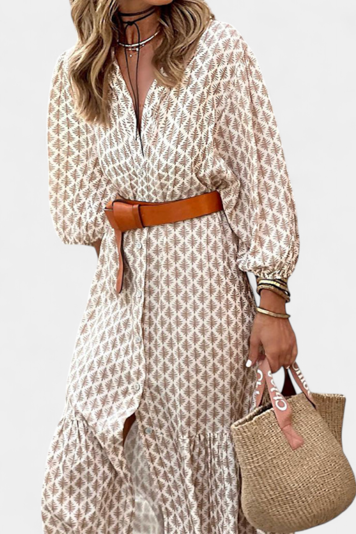 Vestido Midi Antonia con Cintura Ajustable y Botones