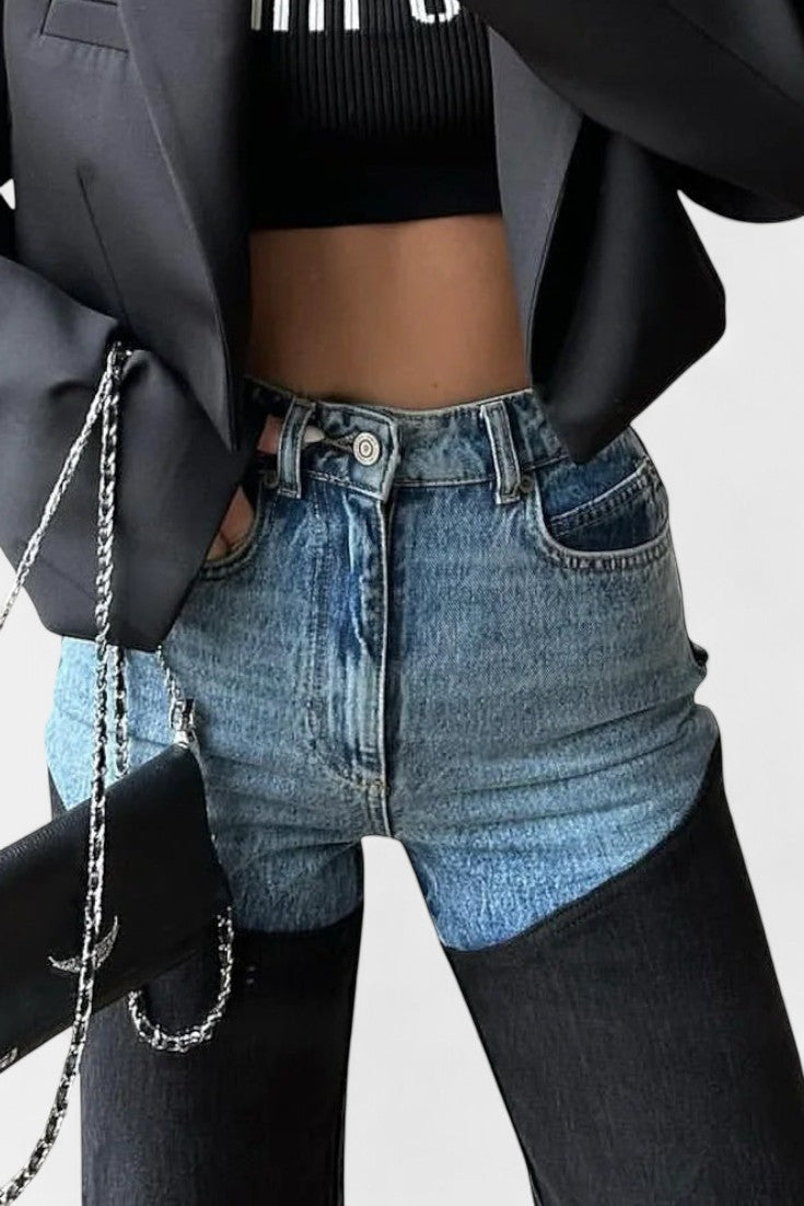 Jeans Mijie de Cintura Alta con Patchwork y Pierna Recta